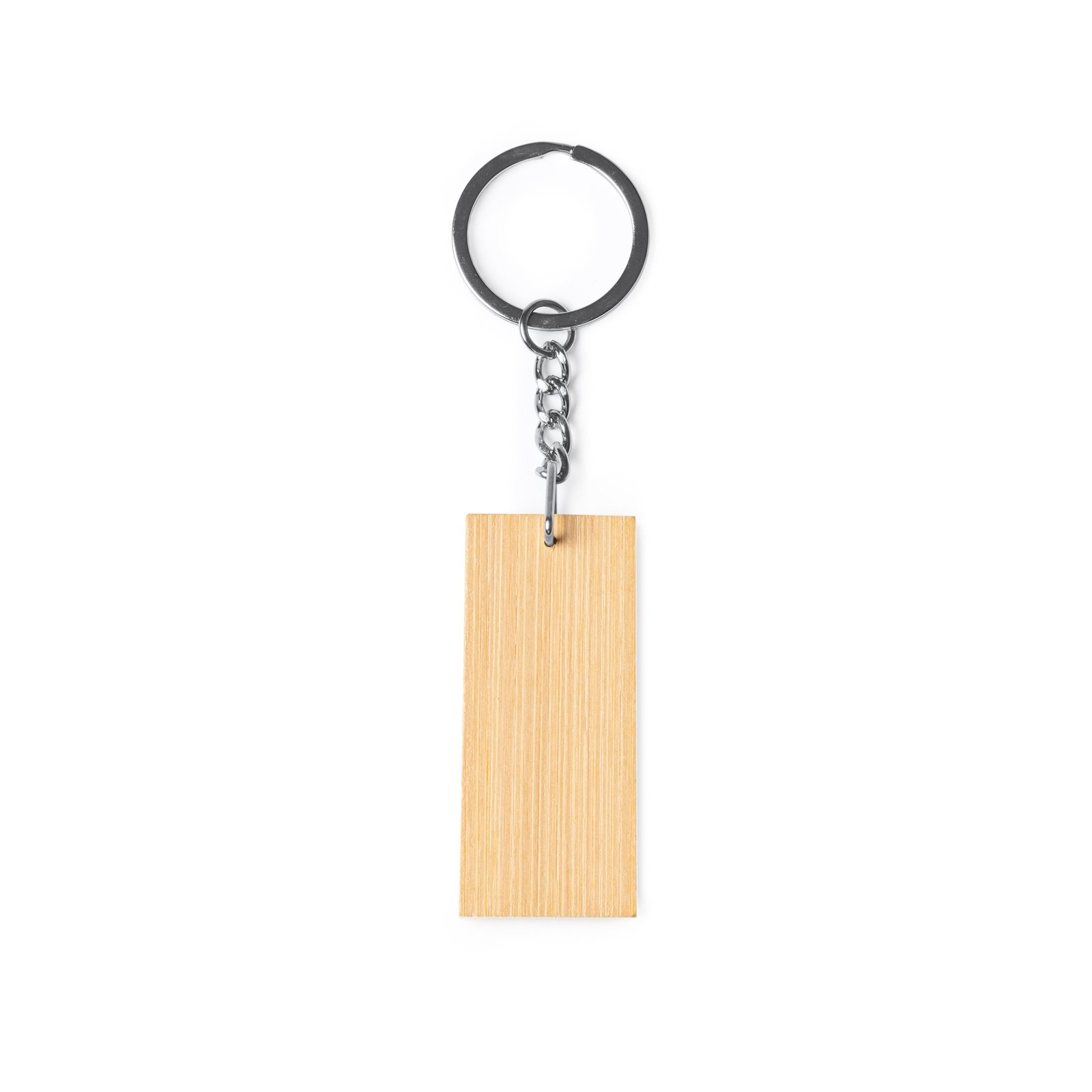 Llavero Kraus con placa de madera y anillo metálico, ideal para regalos y accesorios personalizados.