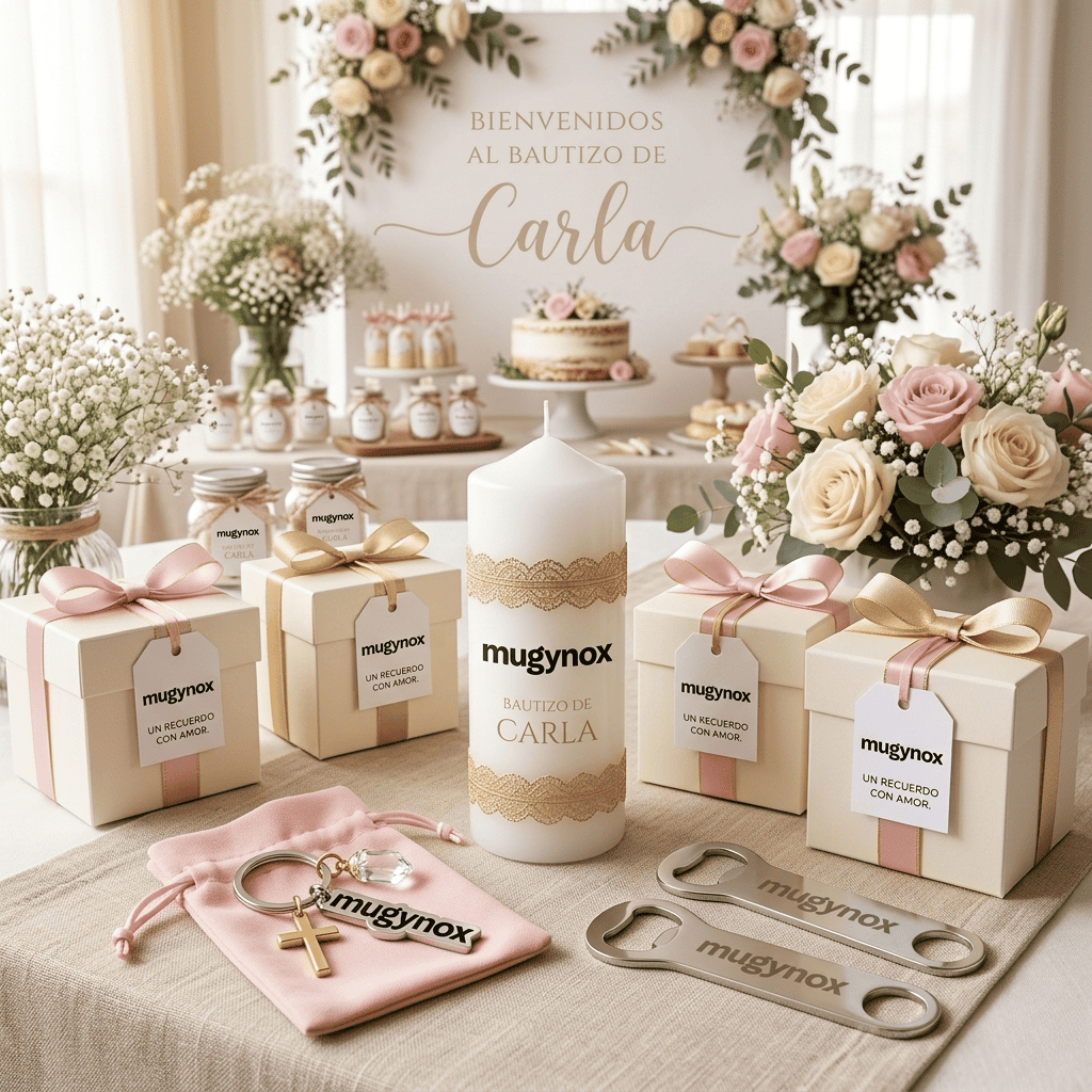 regalos personalizados para bautizos con detalles como velas, llaveros y abridores